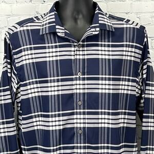 UNTUCKit Delucca Slim Fit Button Front Shirt Check Plaid LS Blue Mens L Large